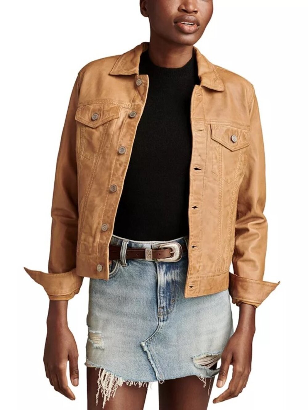 Lucky Brand Leather Trucker Jacket - Cognac - XL